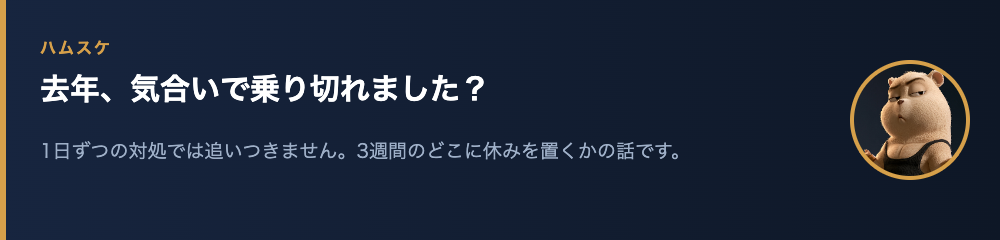 ハムスケ「去年、気合いで乗り切れました?」